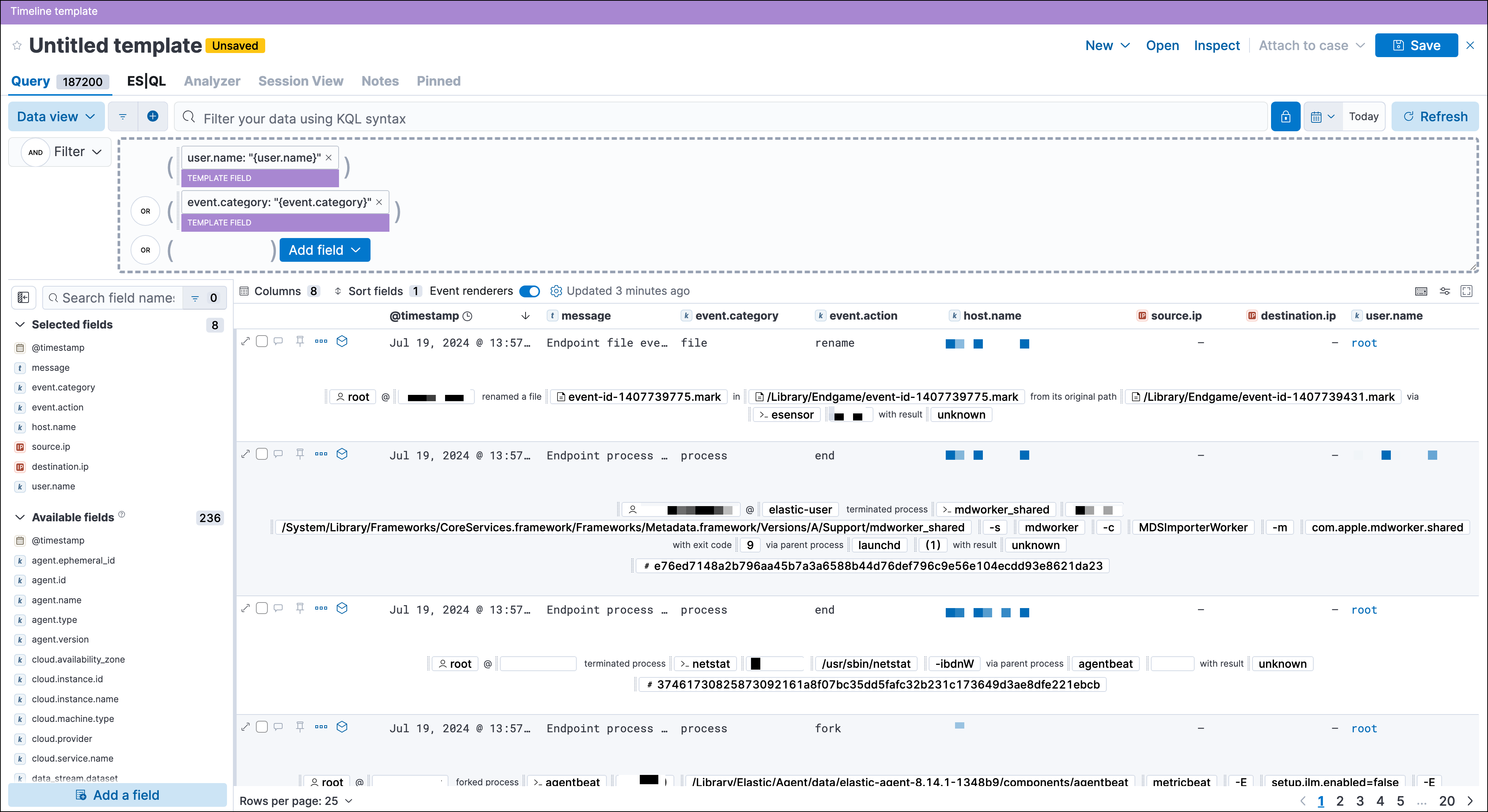 An example of a Timeline filter