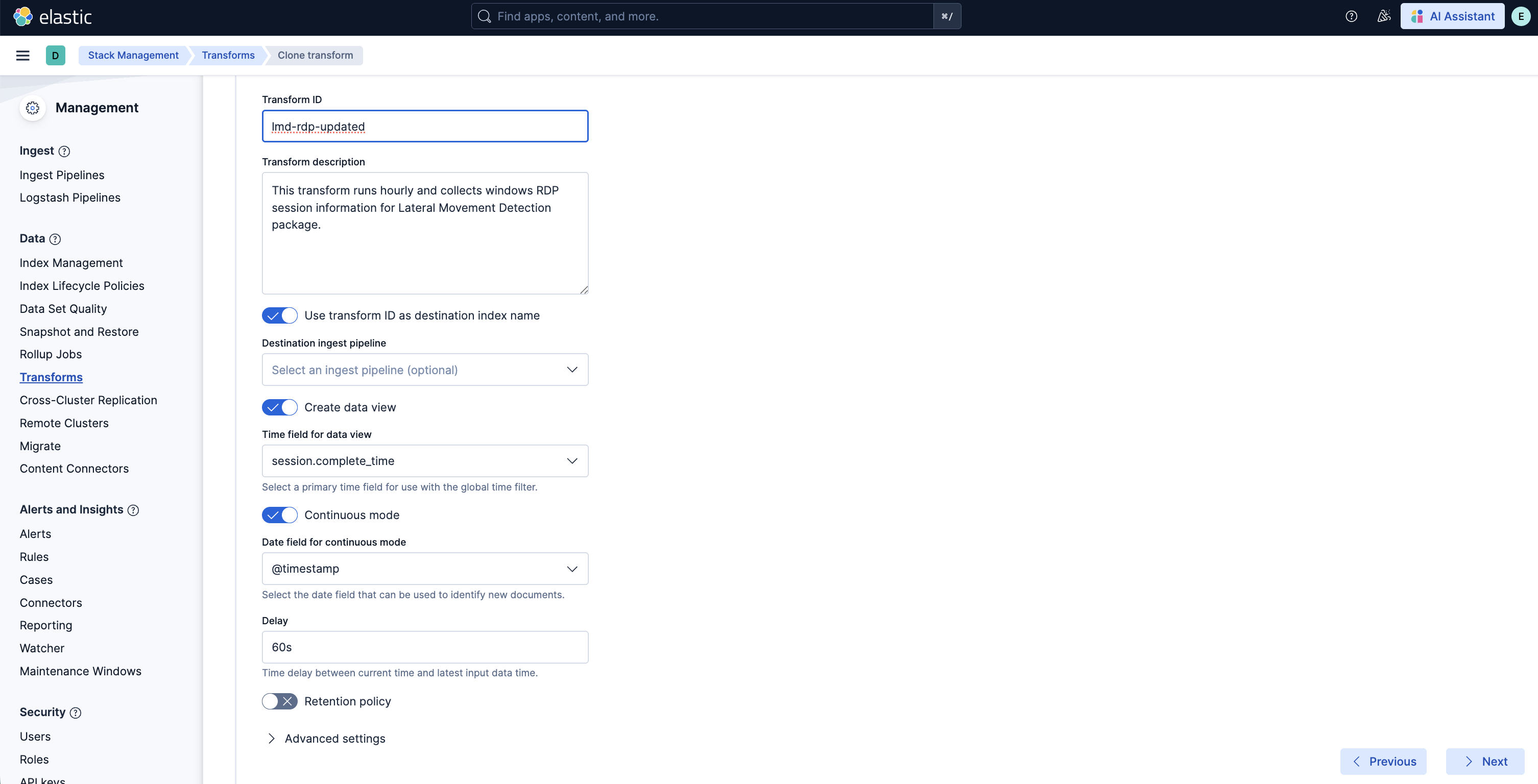 Lateral Movement Detection transform Lateral Movement Detection transform