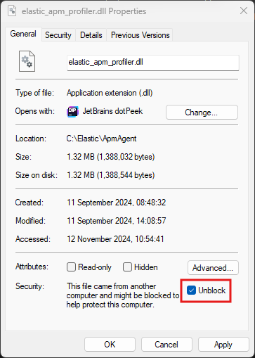 Unblock DLL in Windows file properties