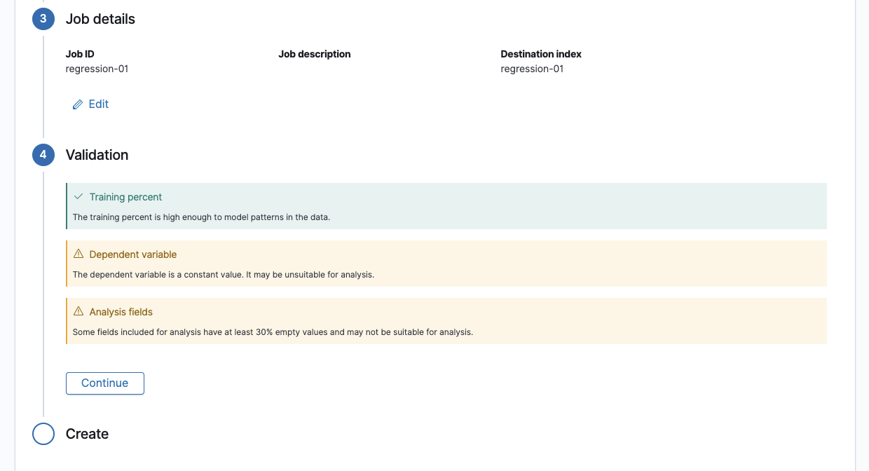 Data frame analytics job validation