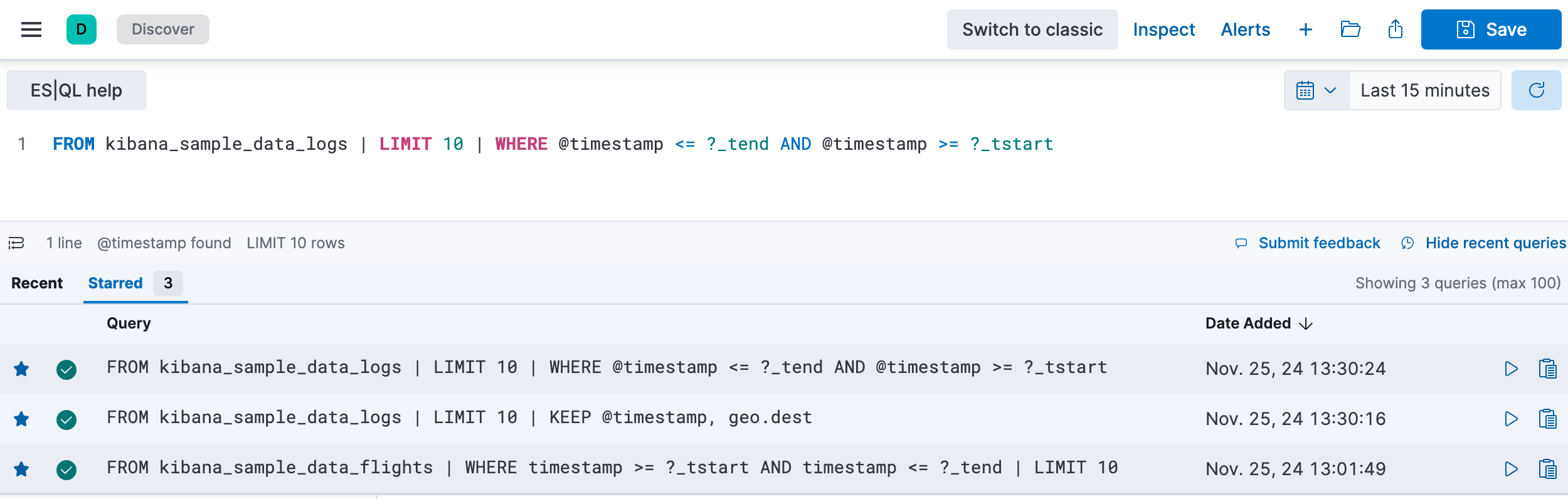 esql discover query starred