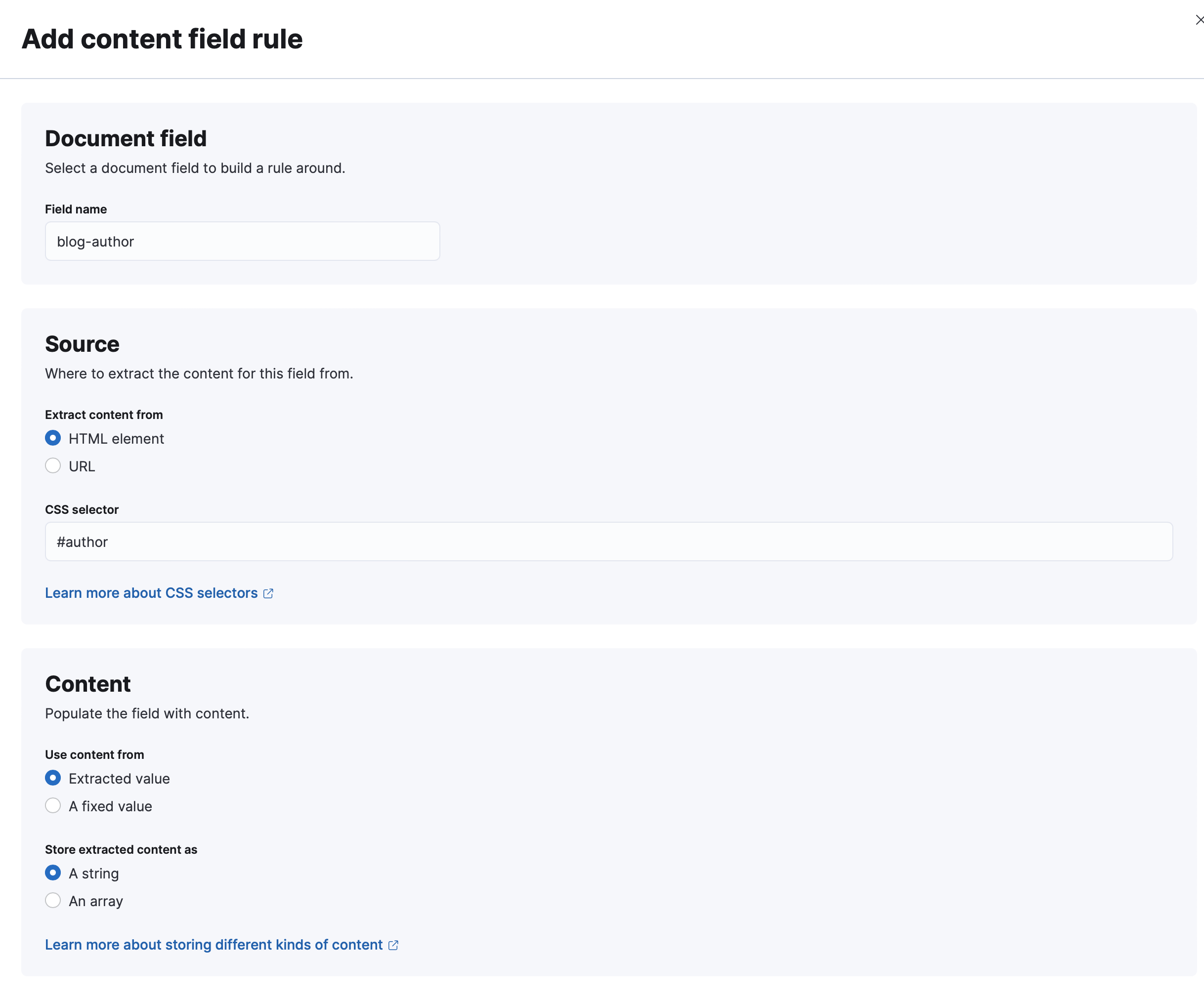 The web crawler extraction rules content field