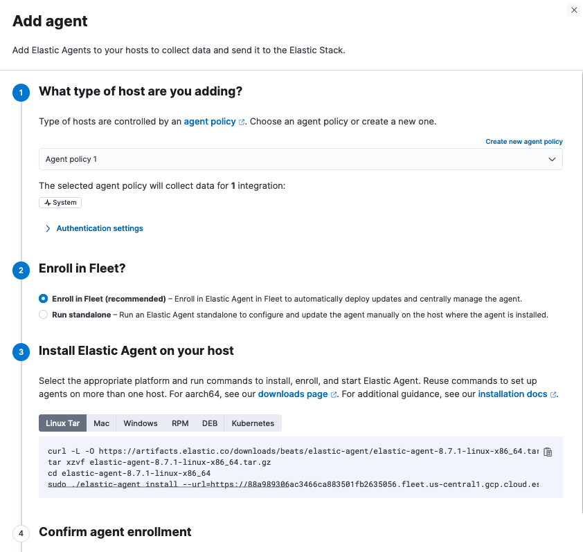 Add agent flyout in Kibana