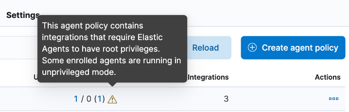 Agent policy tab showing 1 unprivileged agent and 0 privileged enrolled agents