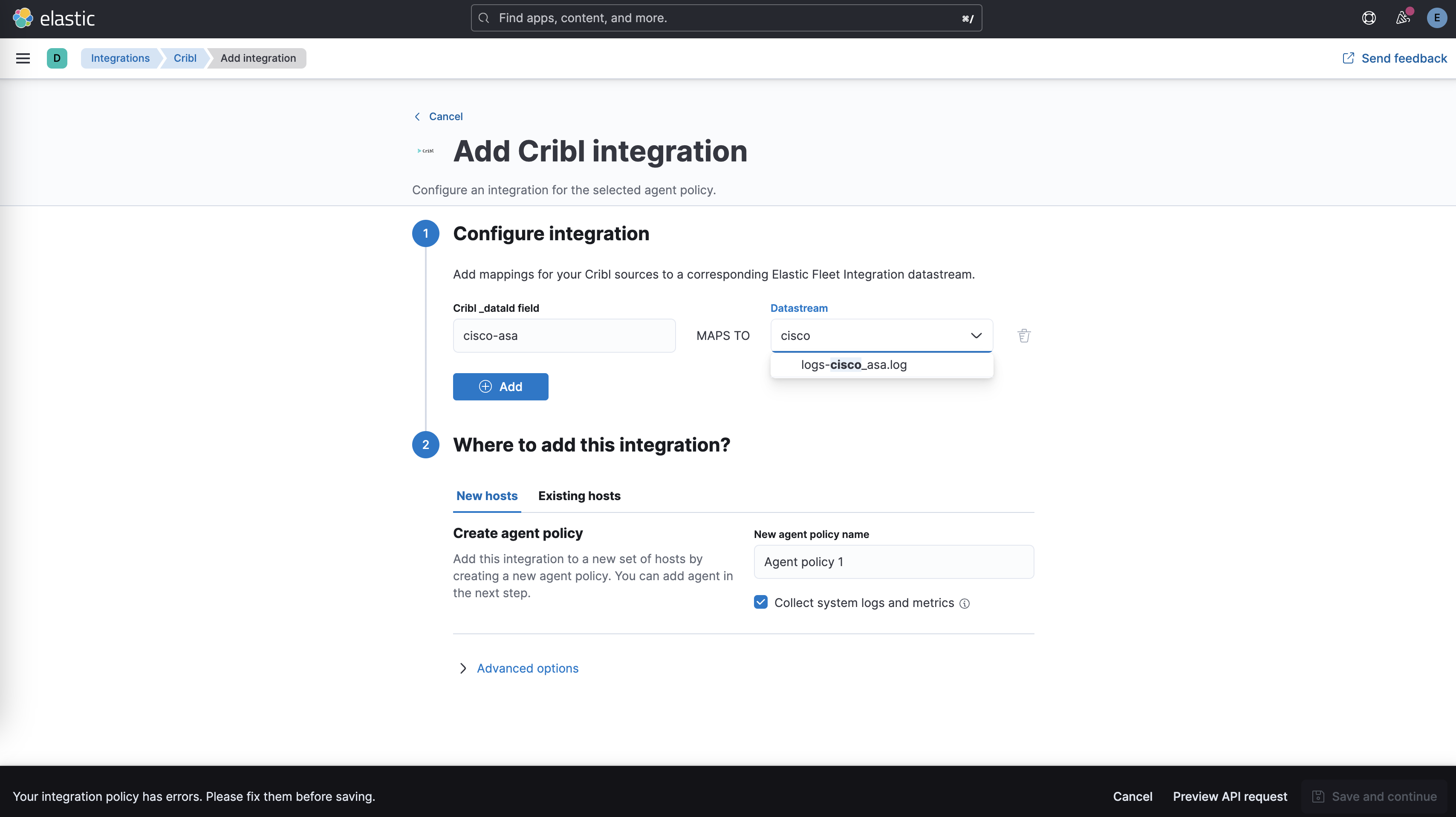 Configure Elastic Cribl Integration