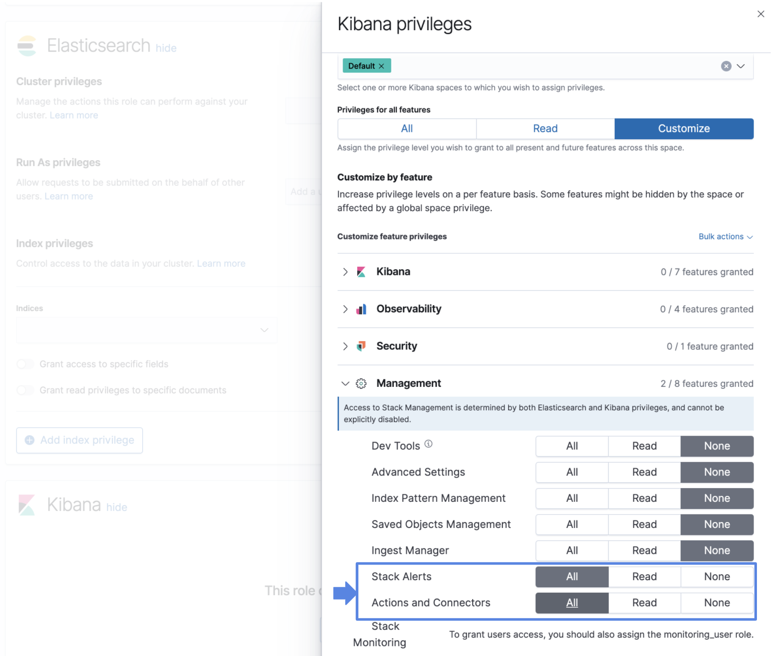 Kibana privileges