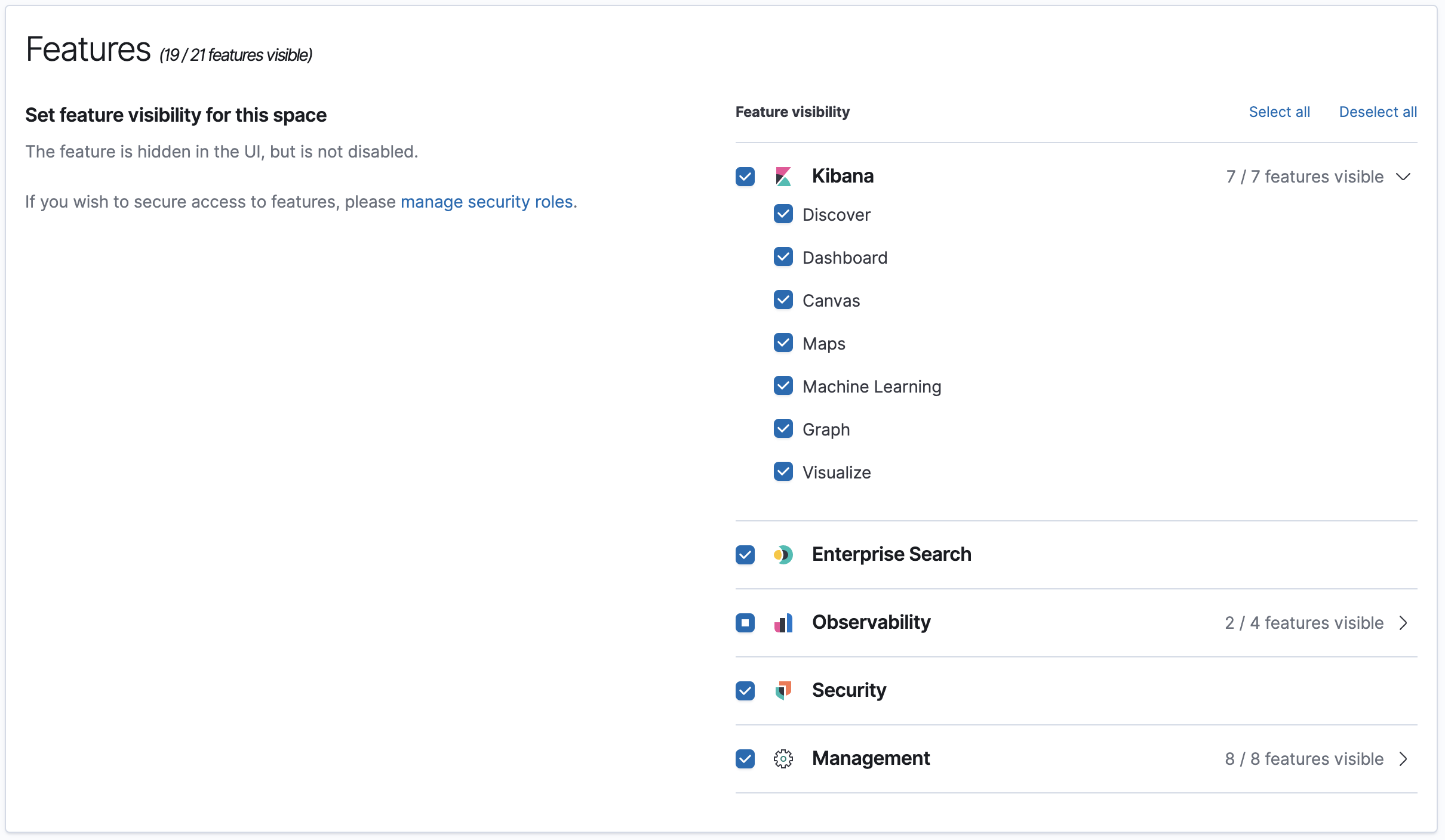 Controlling features visiblity