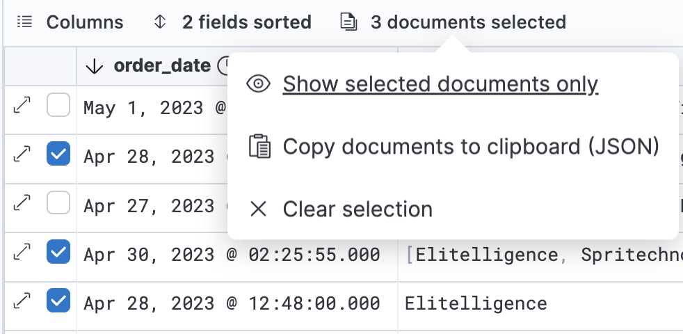 Compare data in the document table