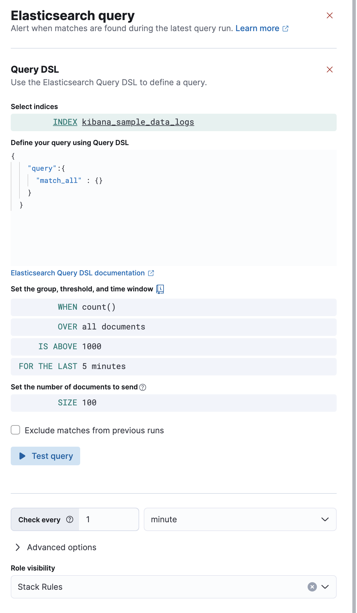 UI for defining rule conditions in an Elasticsearch query rule