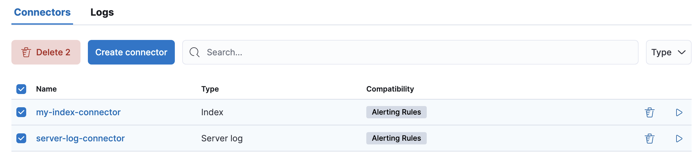 Deleting connectors individually or in bulk