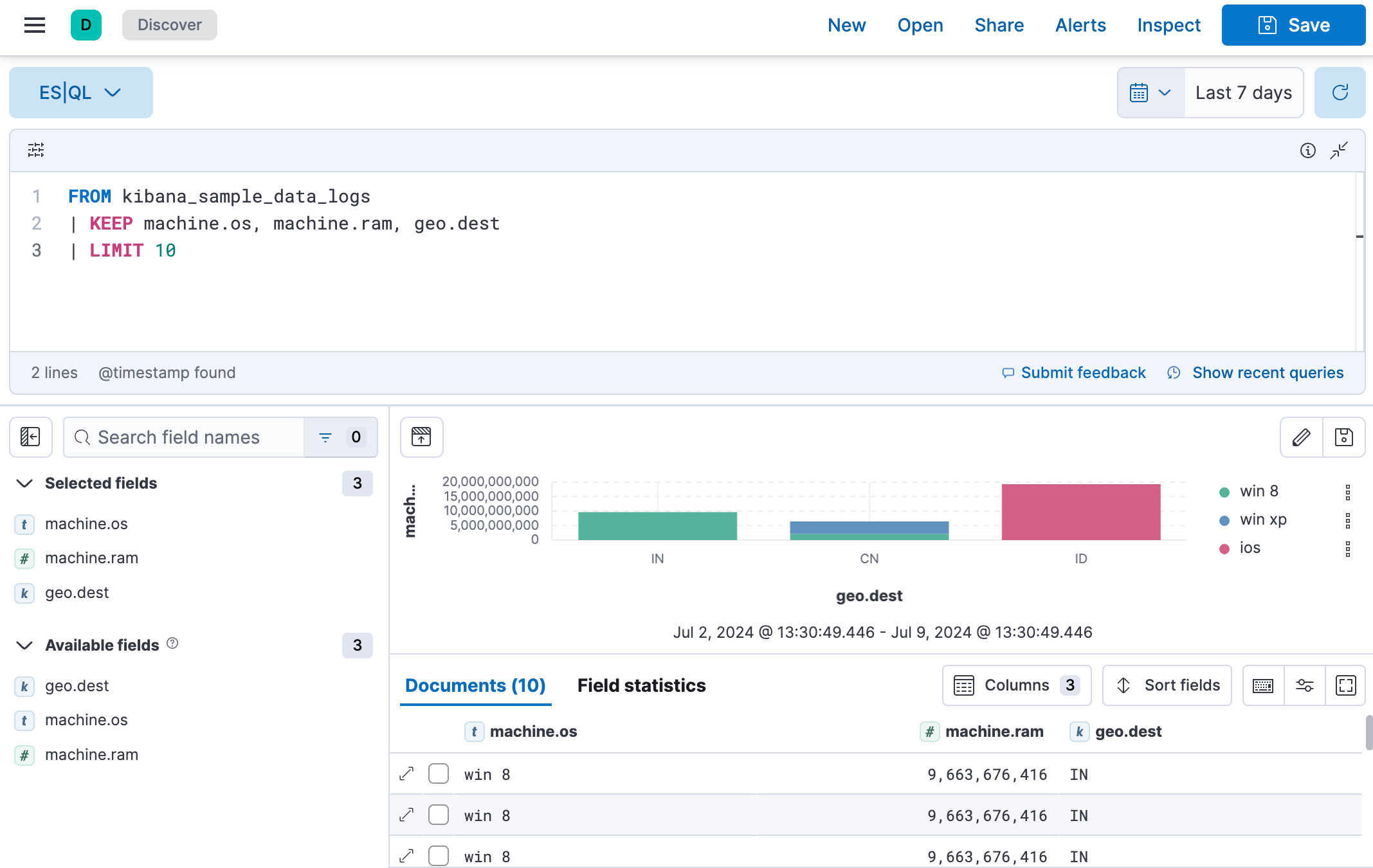 An image of the extended query result