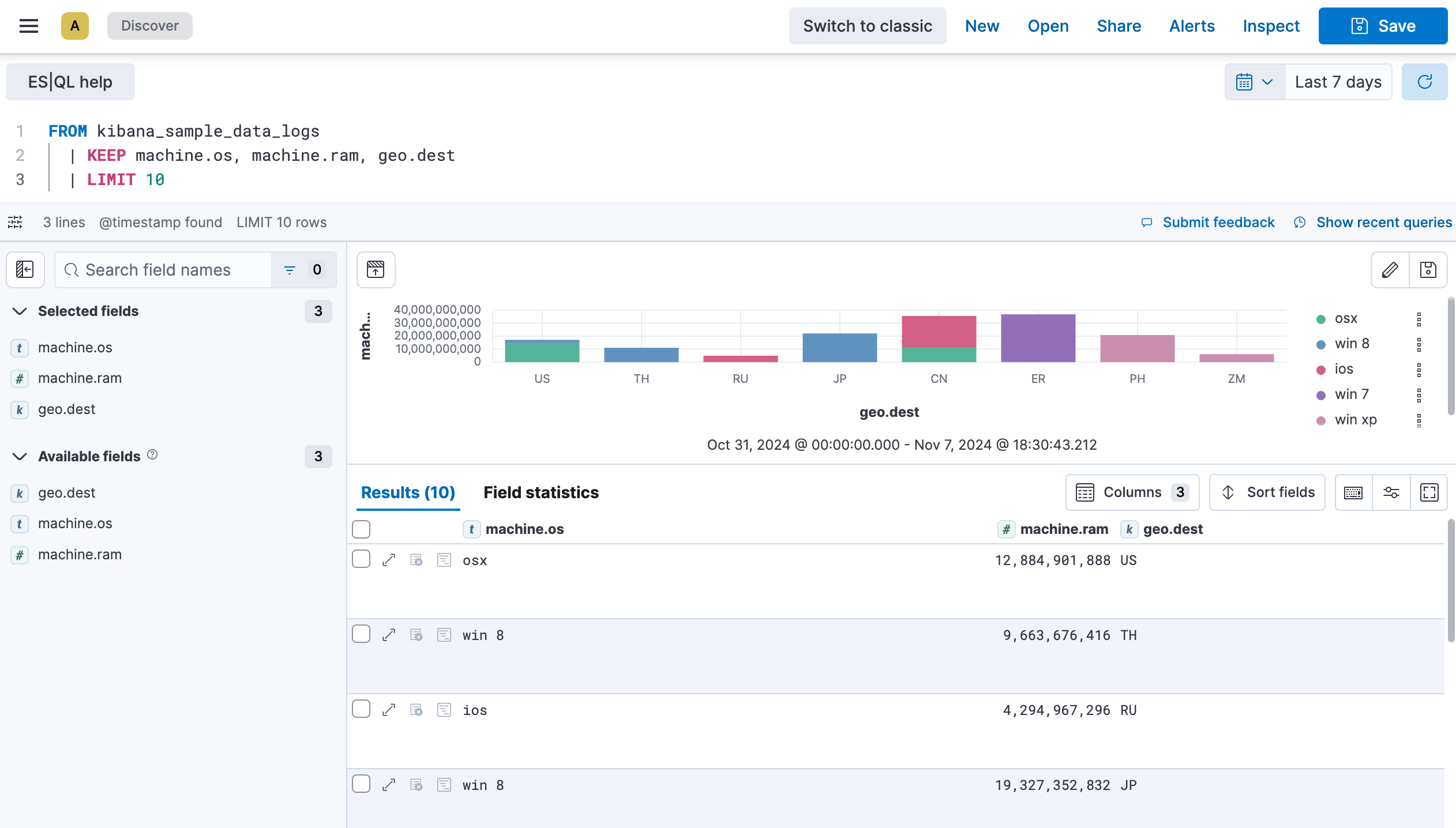 An image of the extended query result