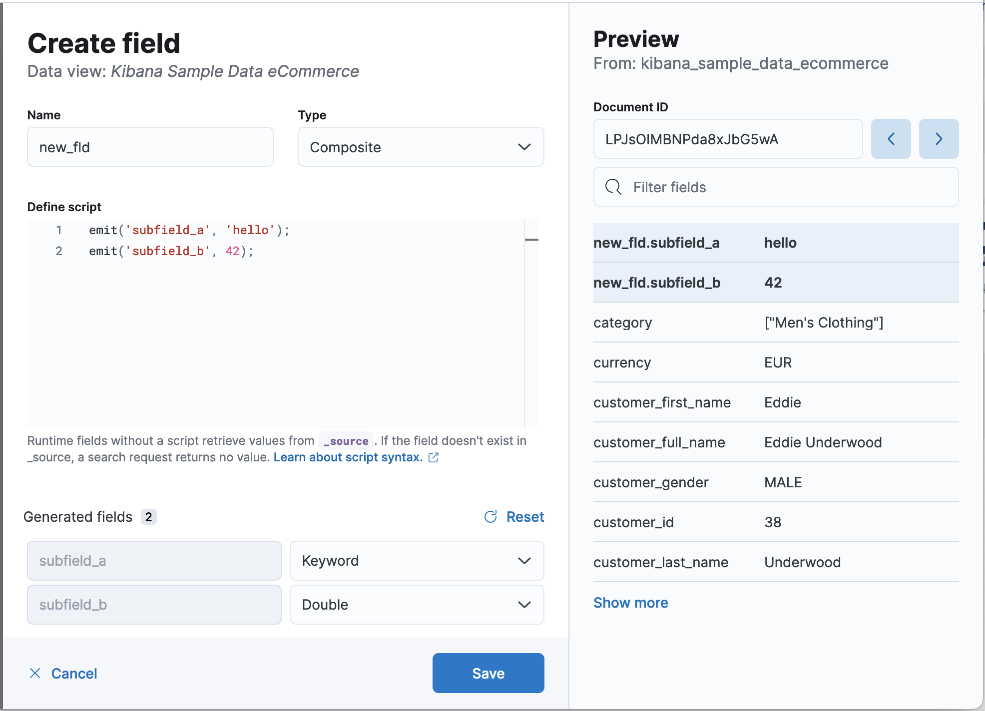 Runtime field with composite type