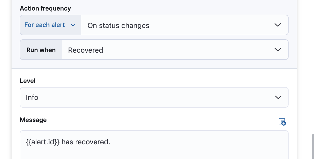 UI for defining a recovery action