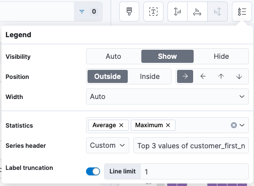 Menu with options to customize the legend of a visualization