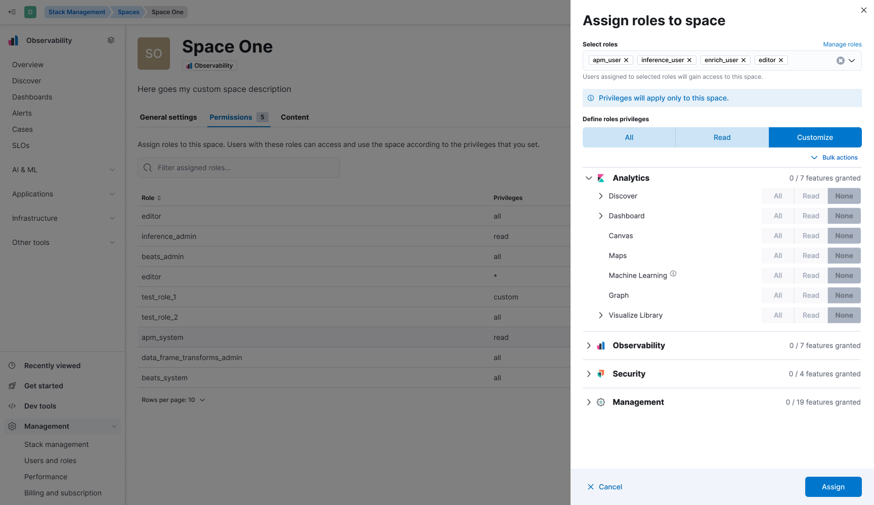 Editing space settings with new options