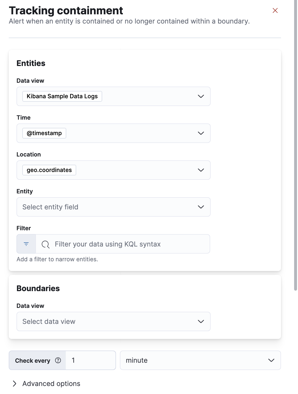 Creating a tracking containment rule in Kibana