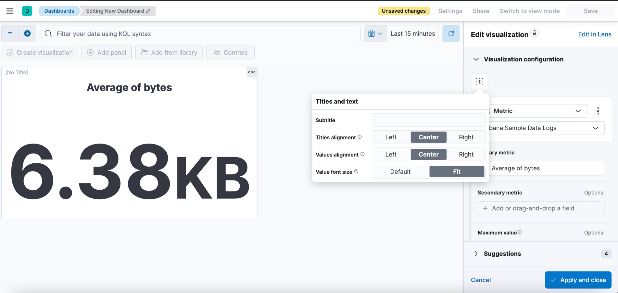 Customization options for a metric panel