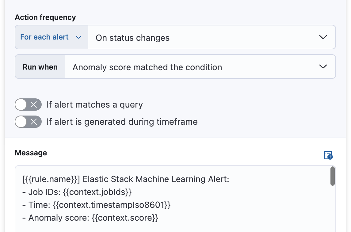 Adding an action for each alert in the rule