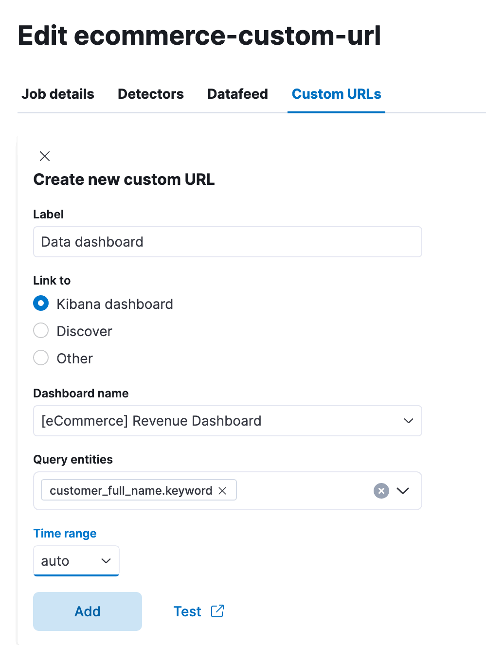 Add a custom URL in Kibana