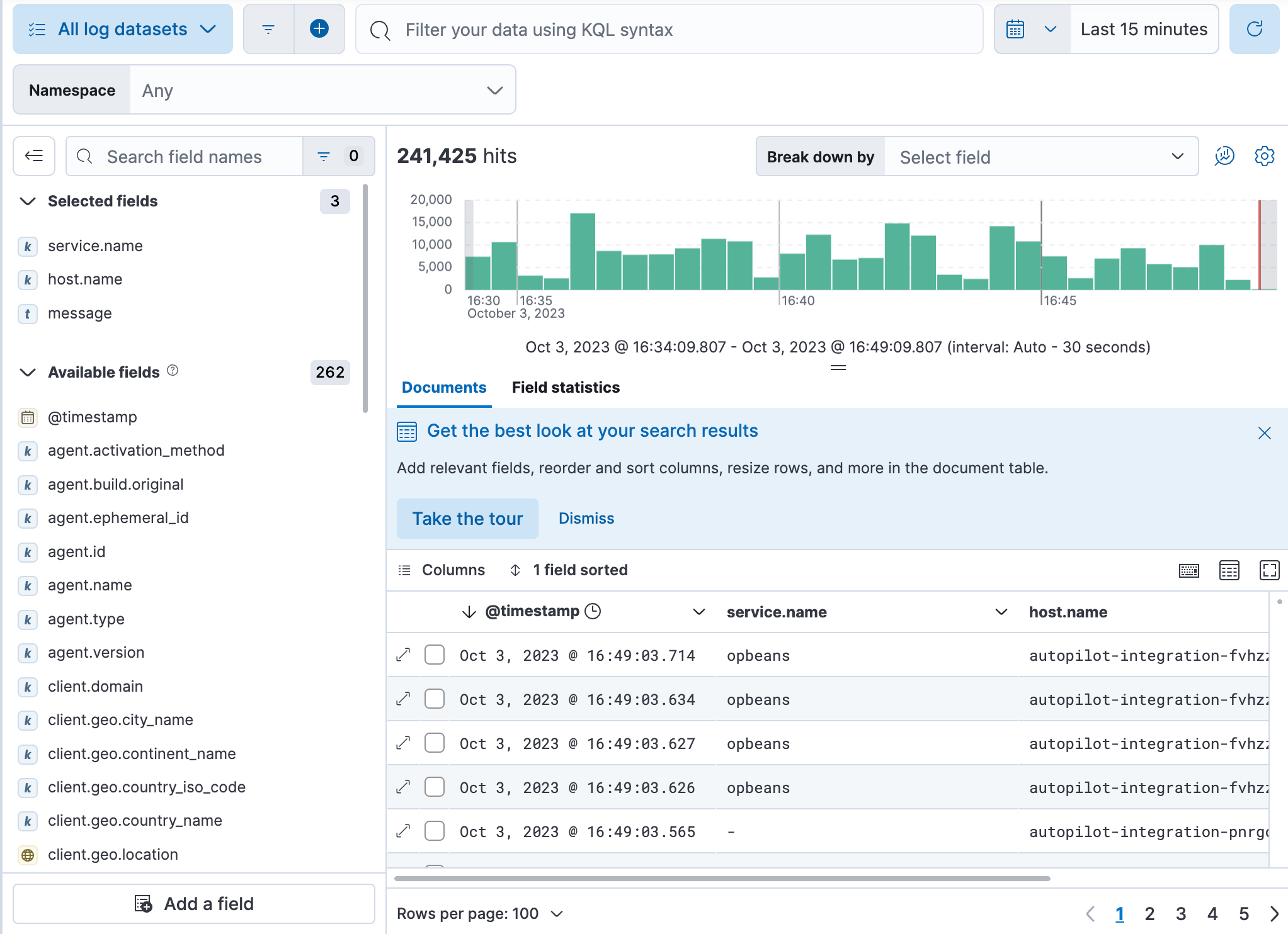 Screen capture of the Logs Explorer