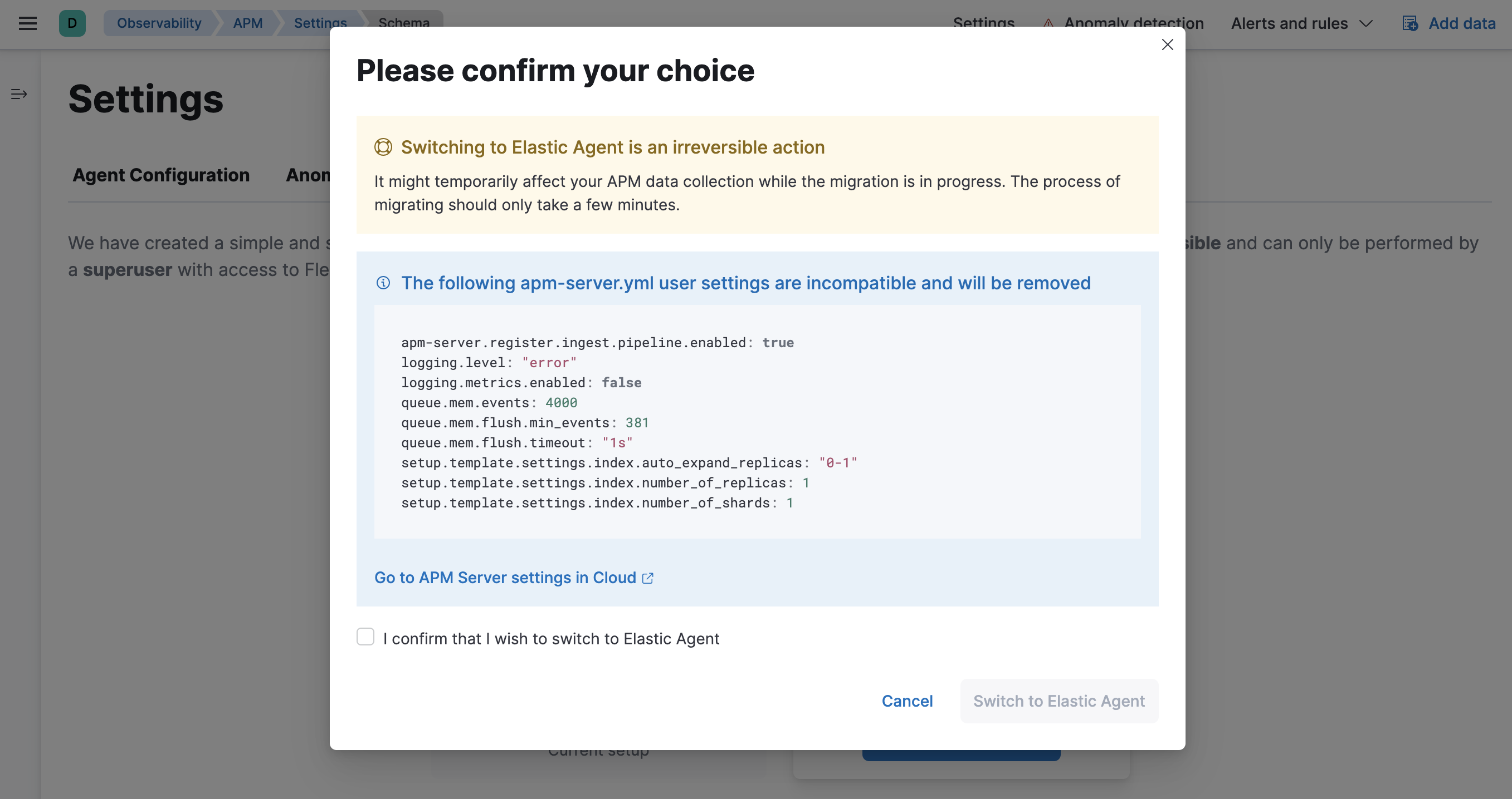 Elastic Agent settings migration