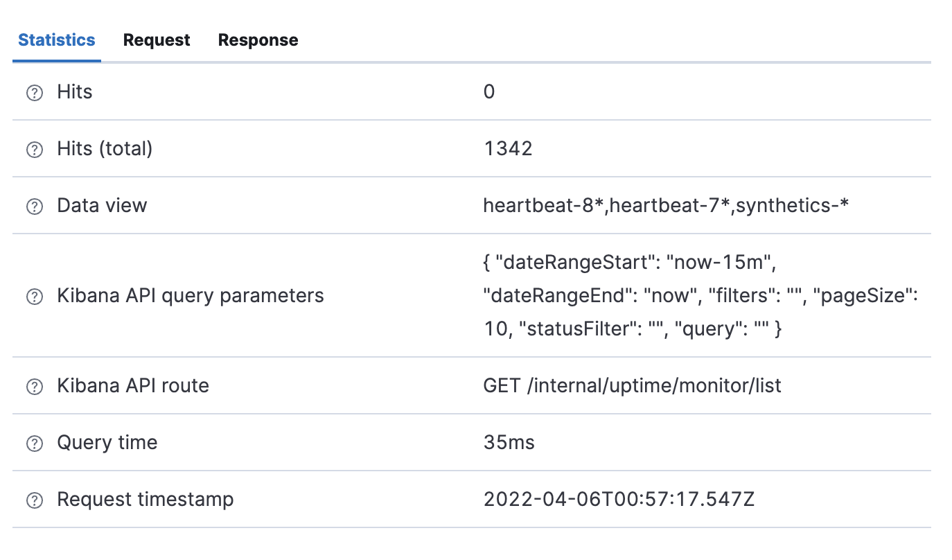 Inspector flyout Statistics tab