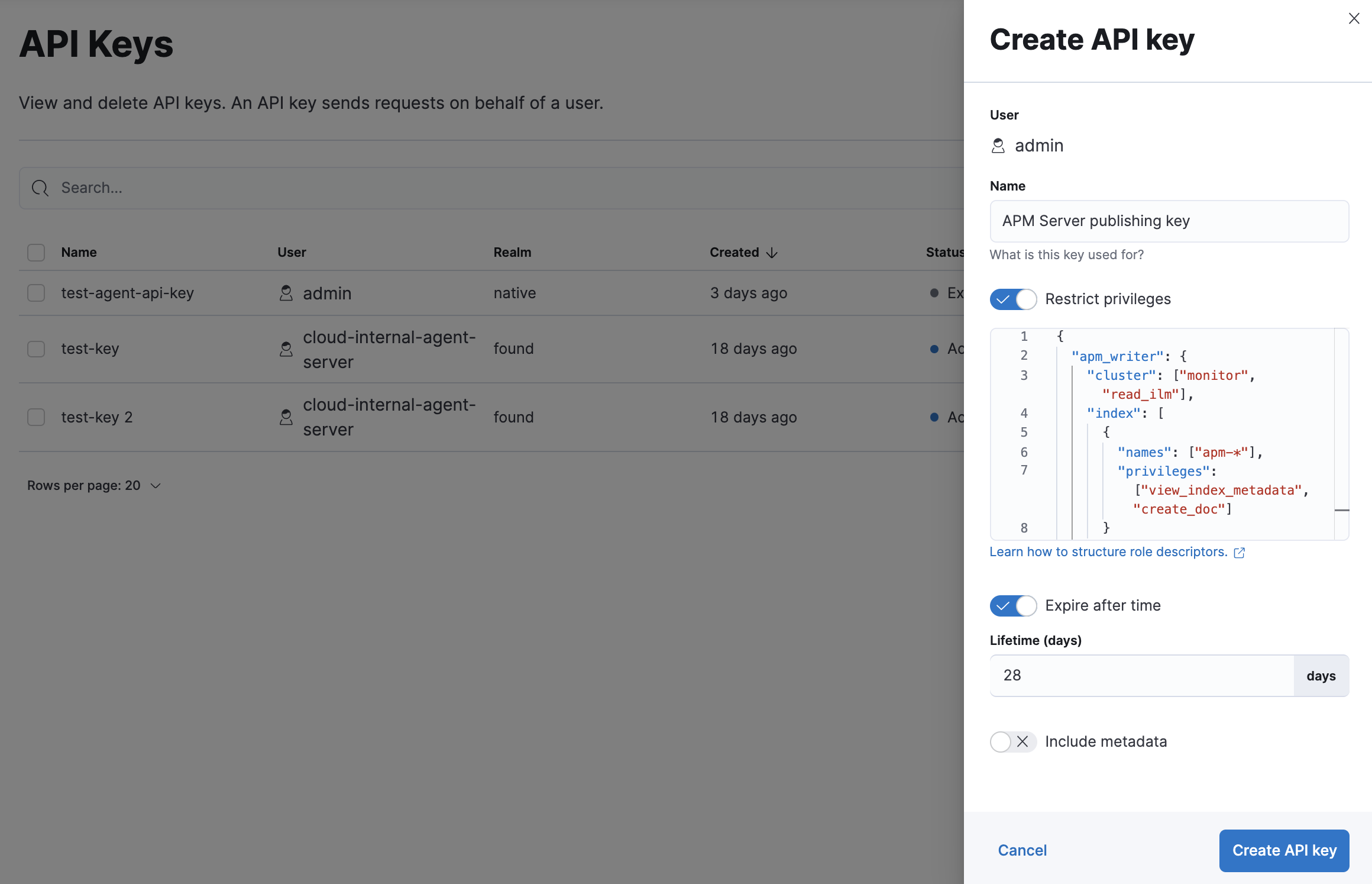 API key creation