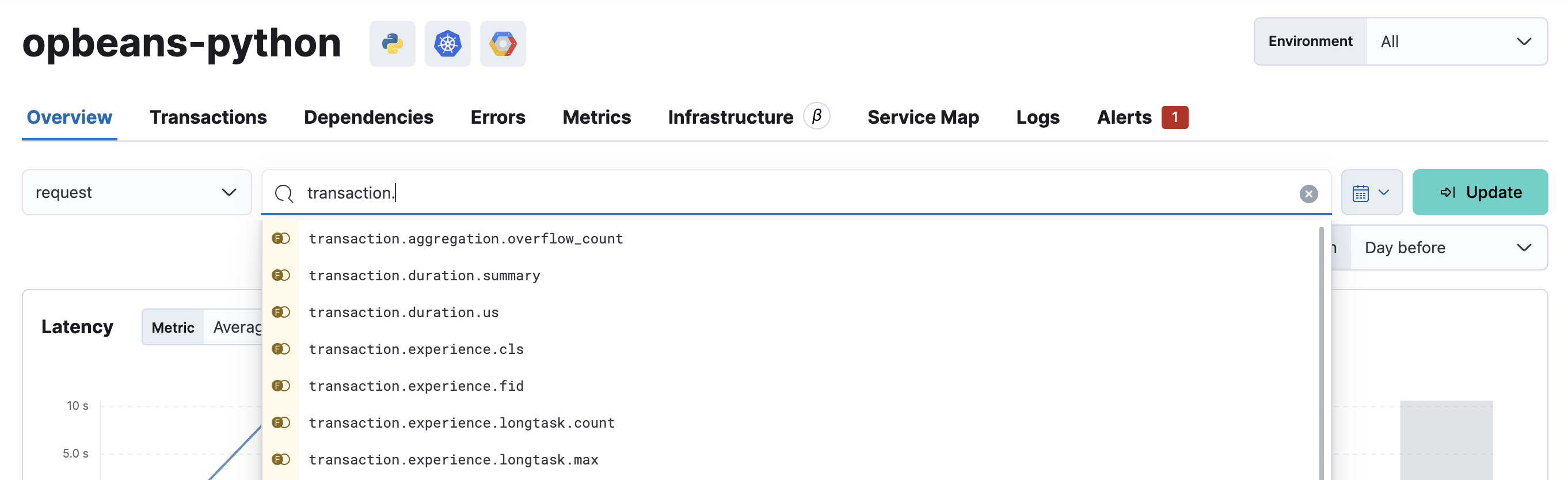 Example of the Kibana Query bar in APM UI in Kibana