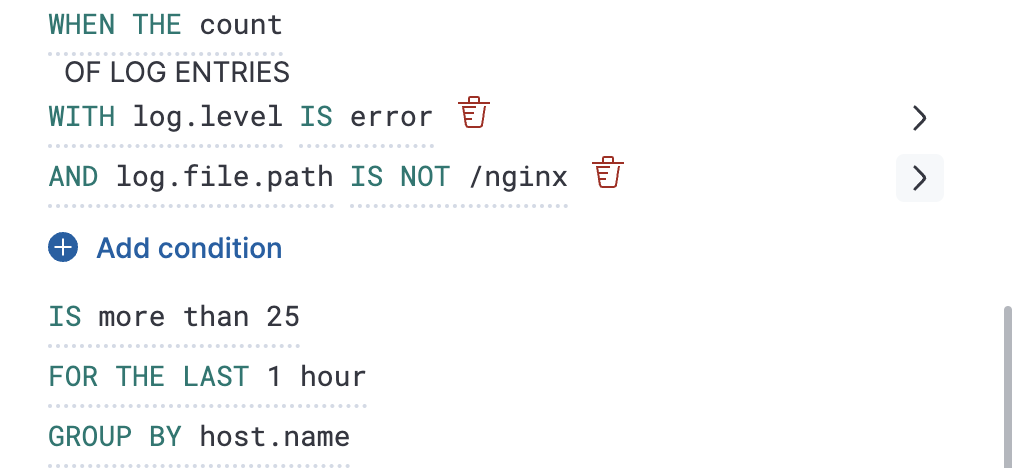 Log threshold grouped Elasticsearch query example