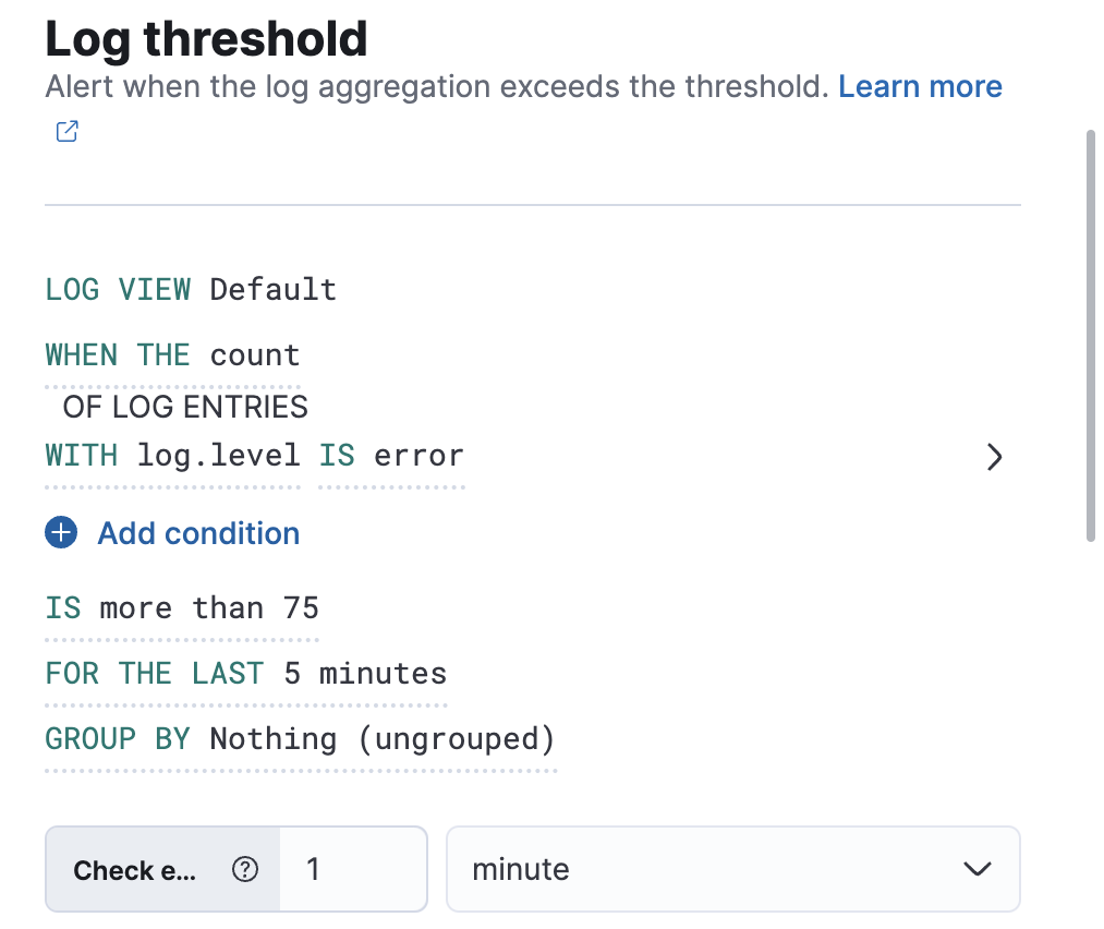 Log threshold alert configuration