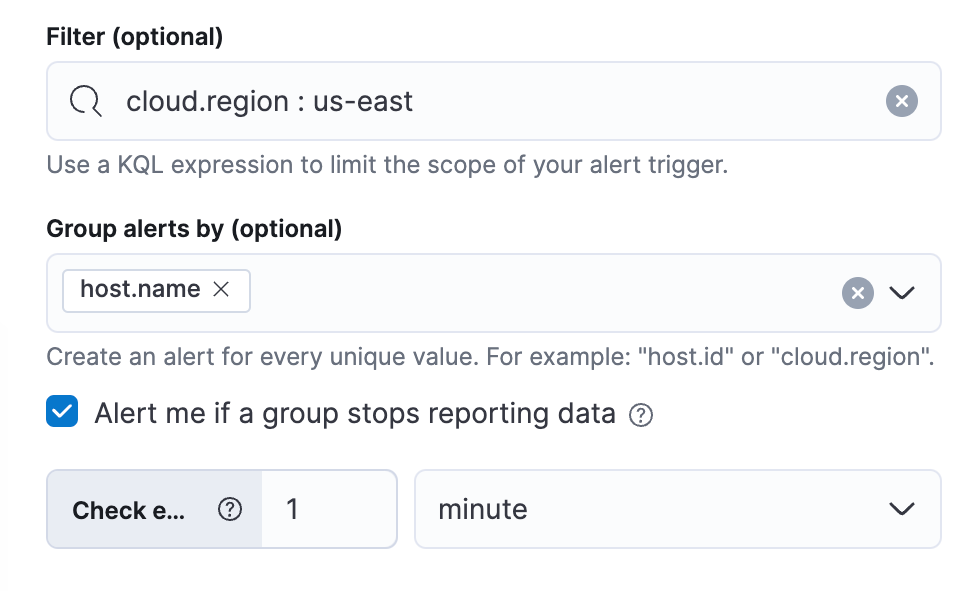 Metric threshold filter and group fields