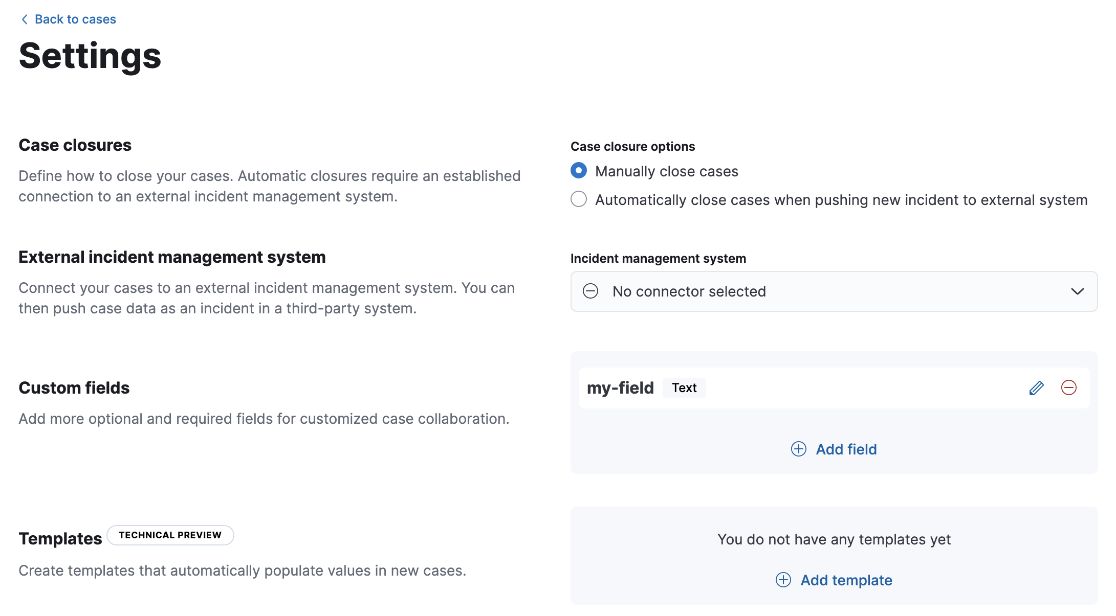 View case settings