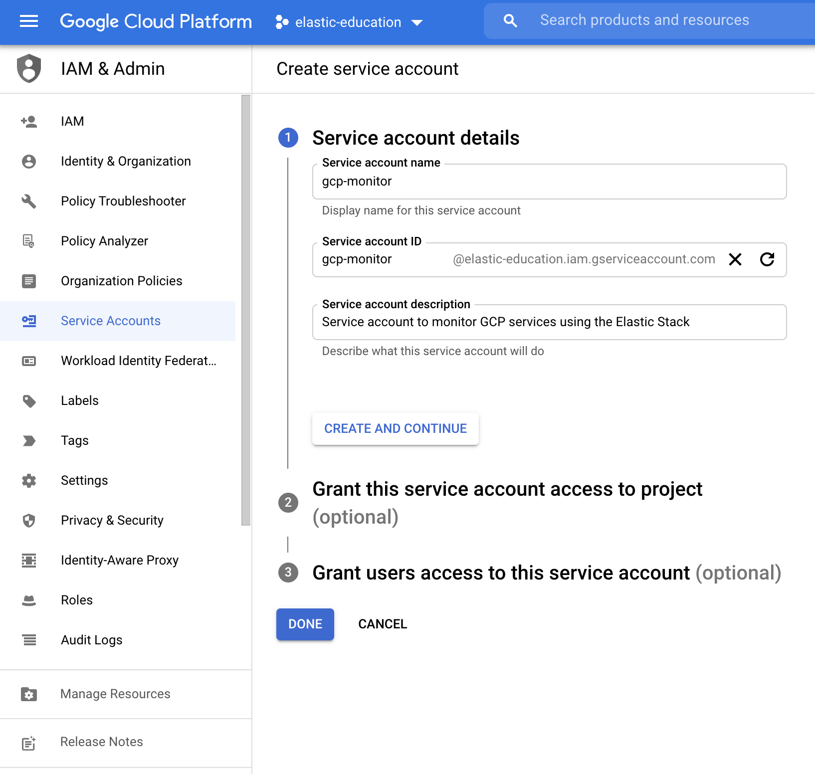 Monitor Google Cloud Platform Elastic Observability 8.13 Elastic