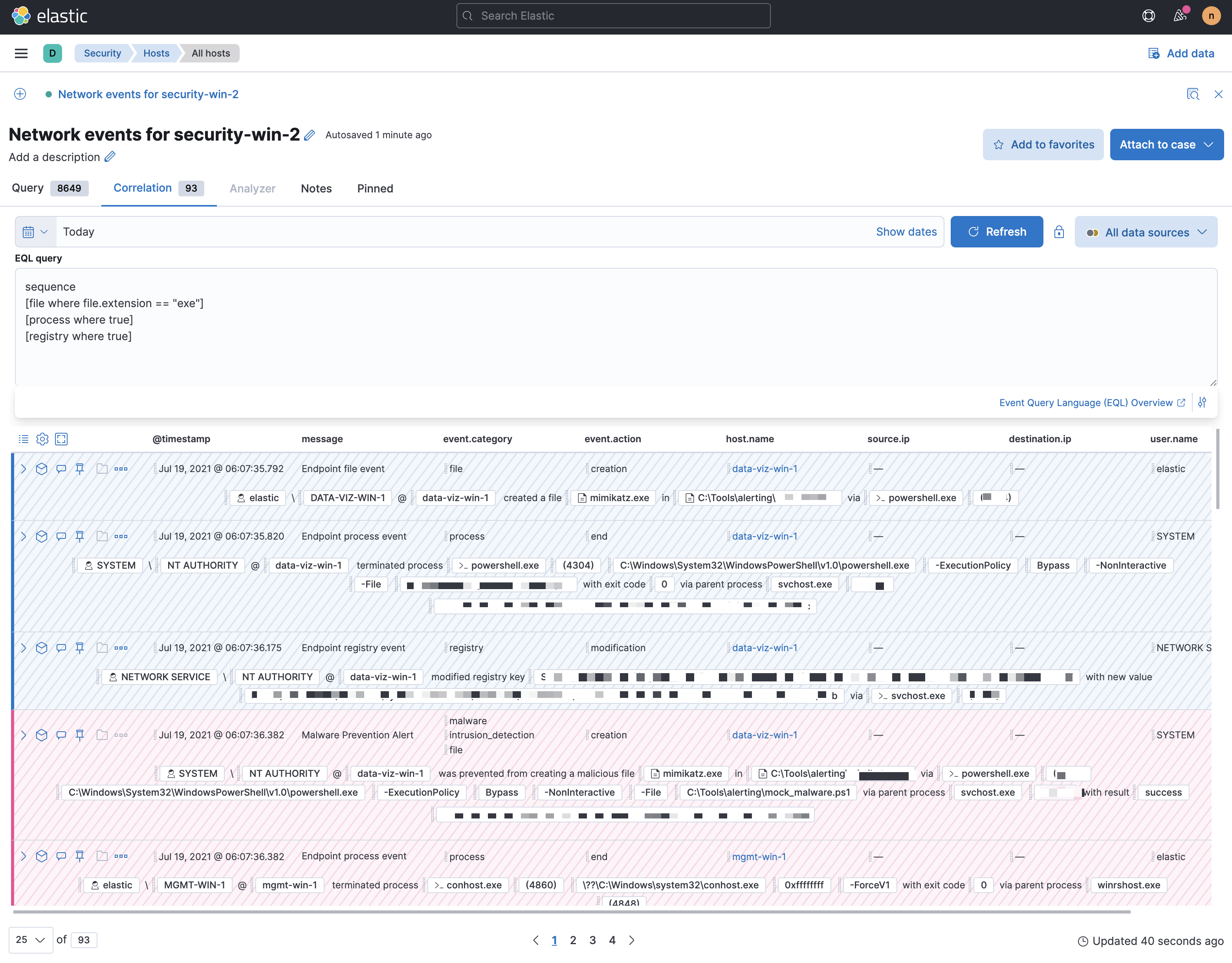 correlation tab eql query