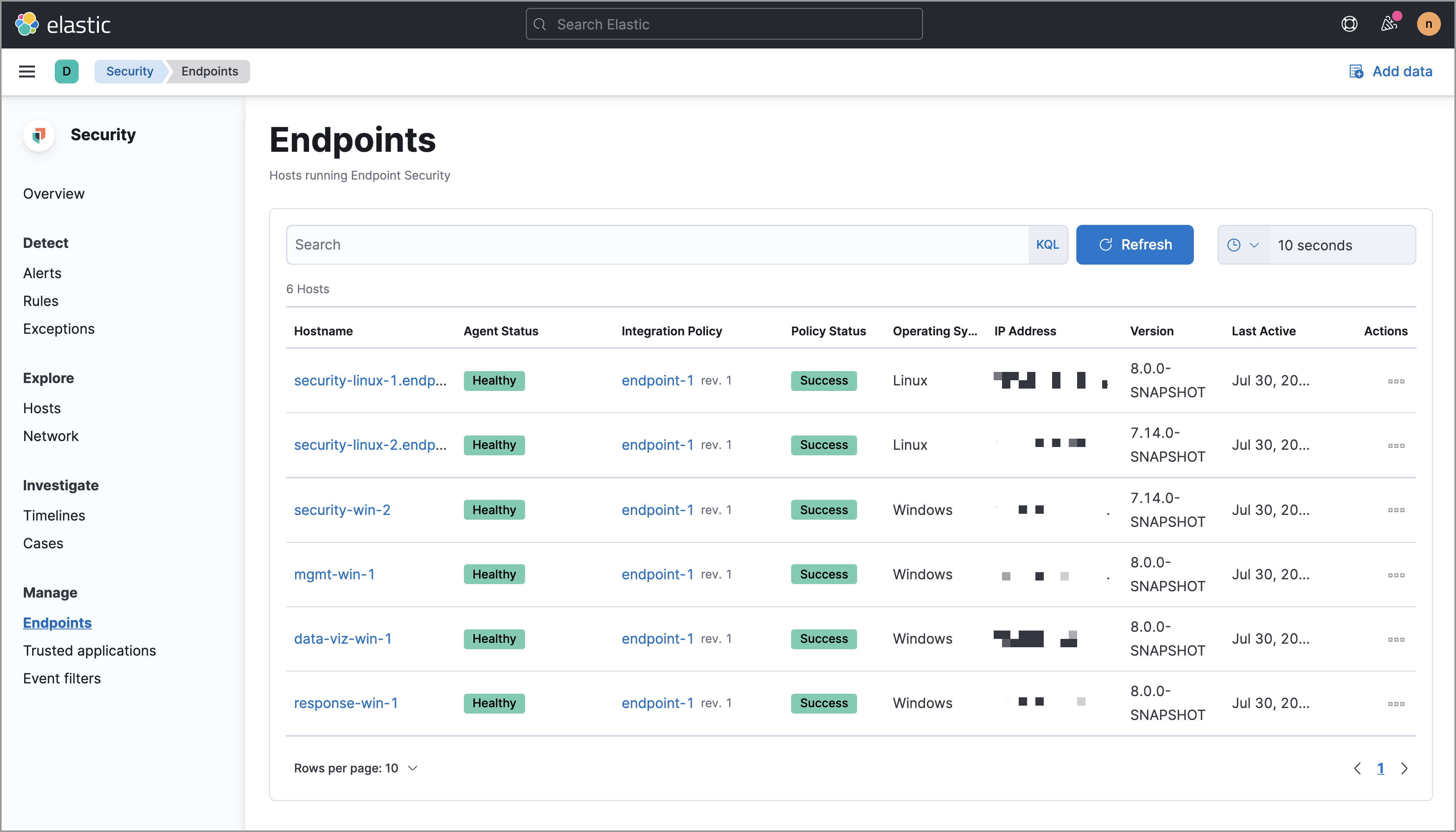 Shows the Endpoints page