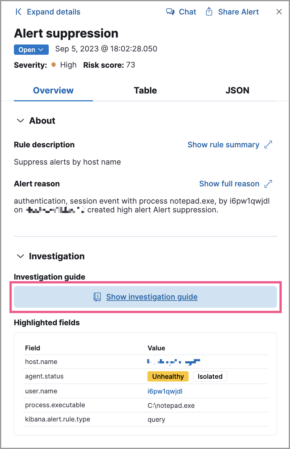 Alert details flyout with interactive investigation guide