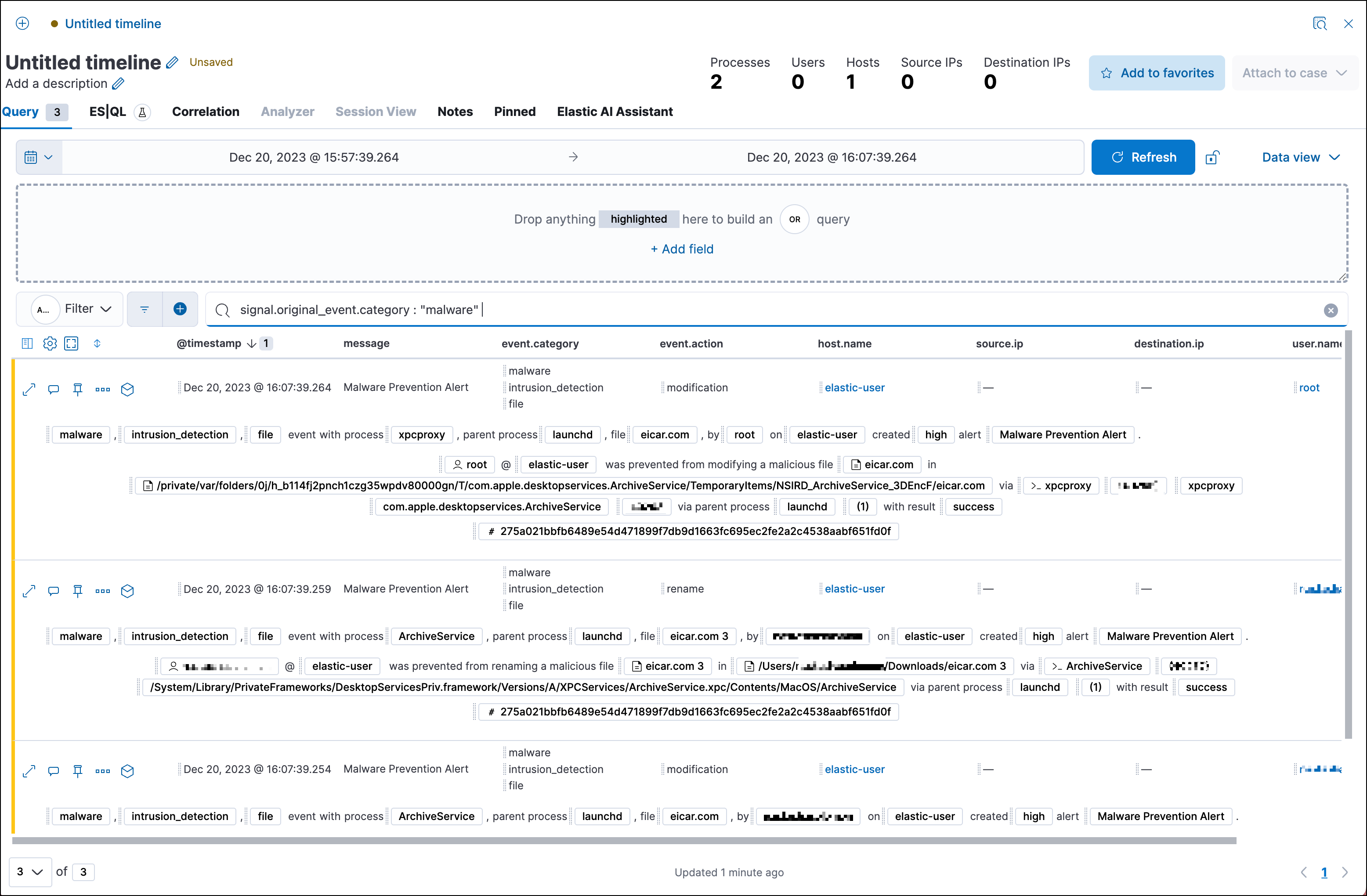 example Timeline with several events