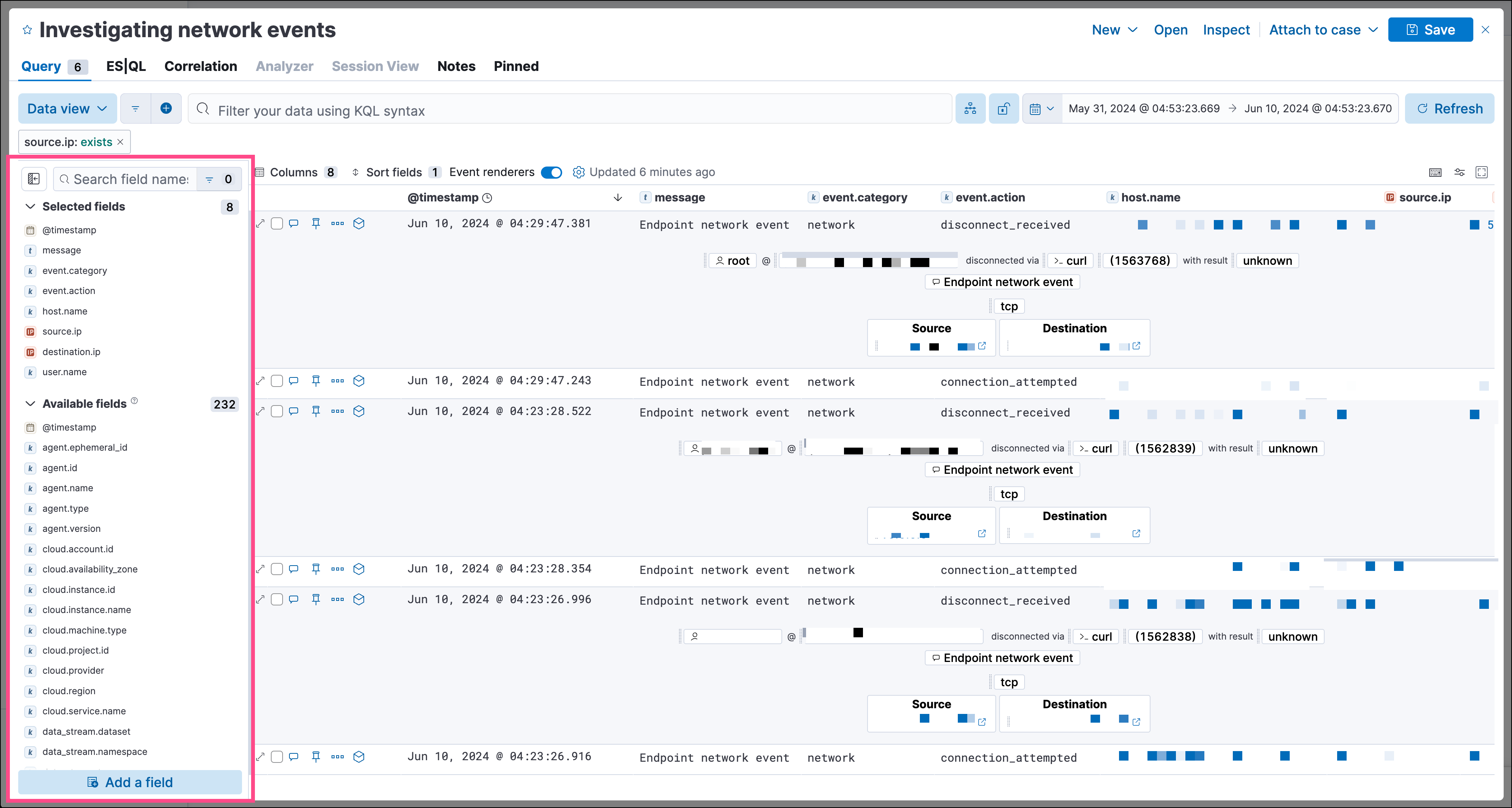 Shows the sidebar that allows you to configure the columns that display in Timeline