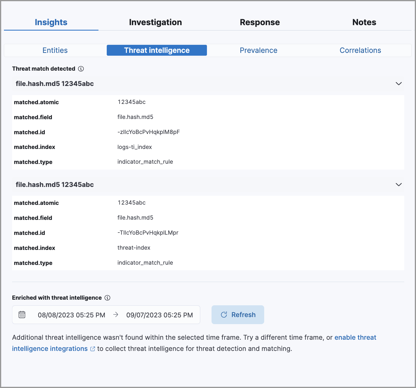 Expanded view of threat intelligence on the alert