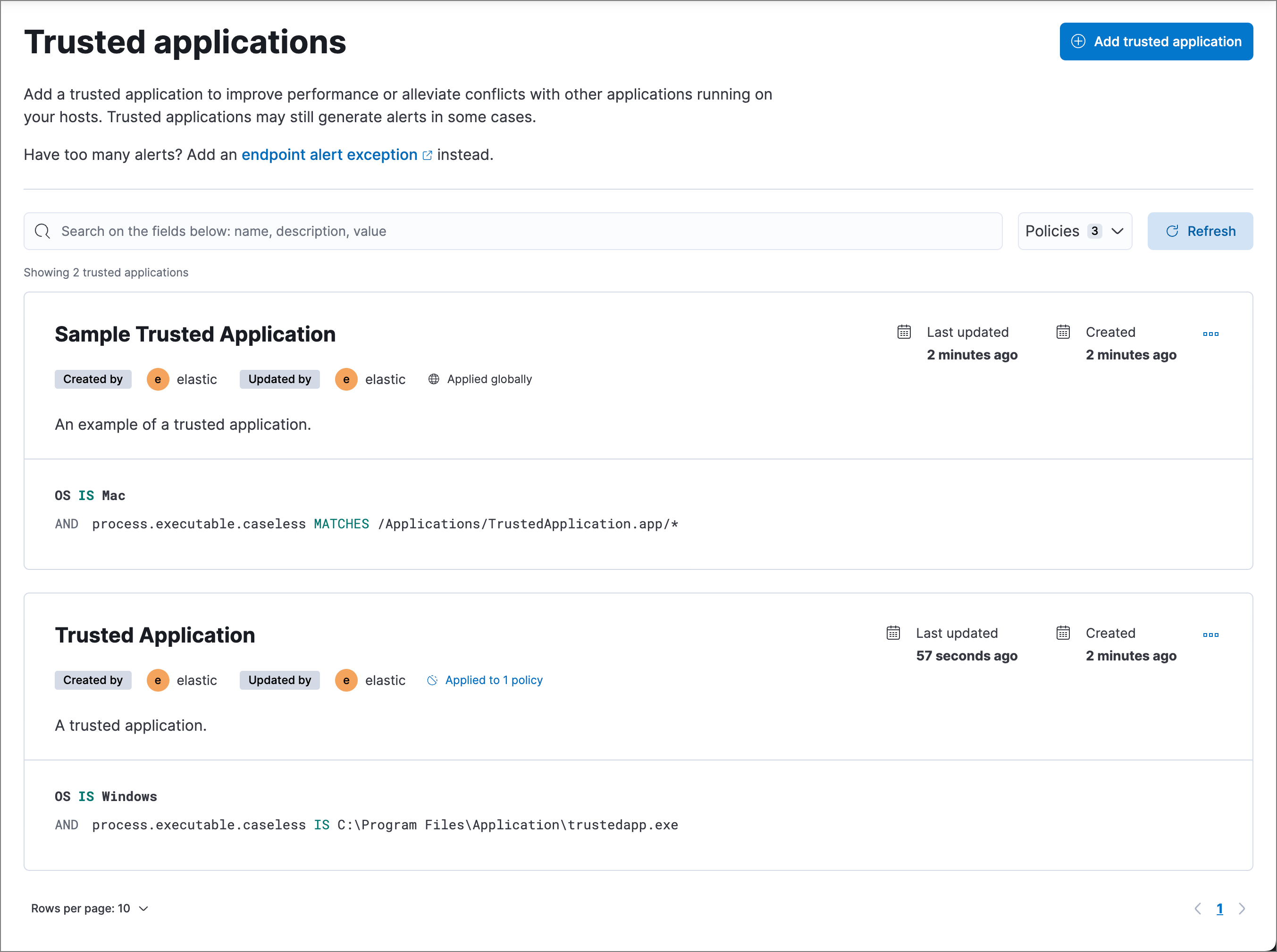 Trusted applications | Elastic Security Solution [8.16] | Elastic