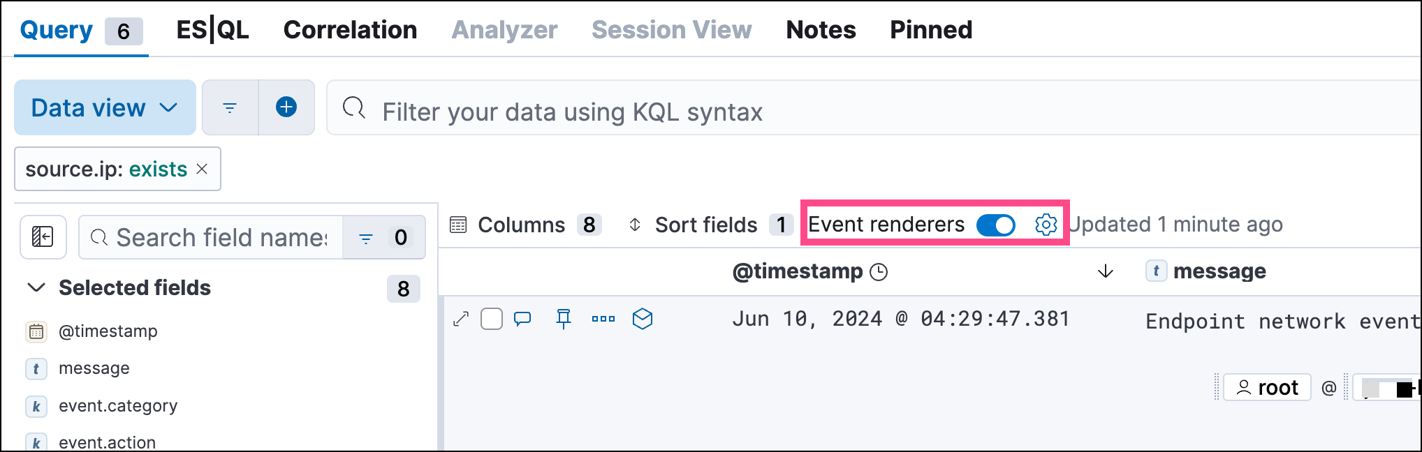 Example Timeline with the event renderer highlighted