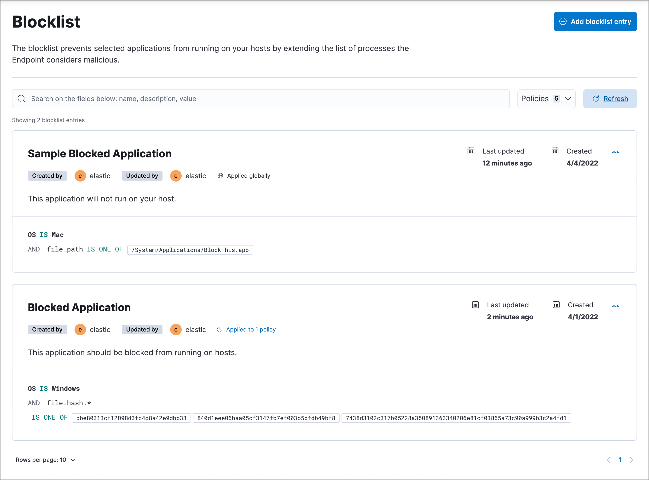 Blocklist page