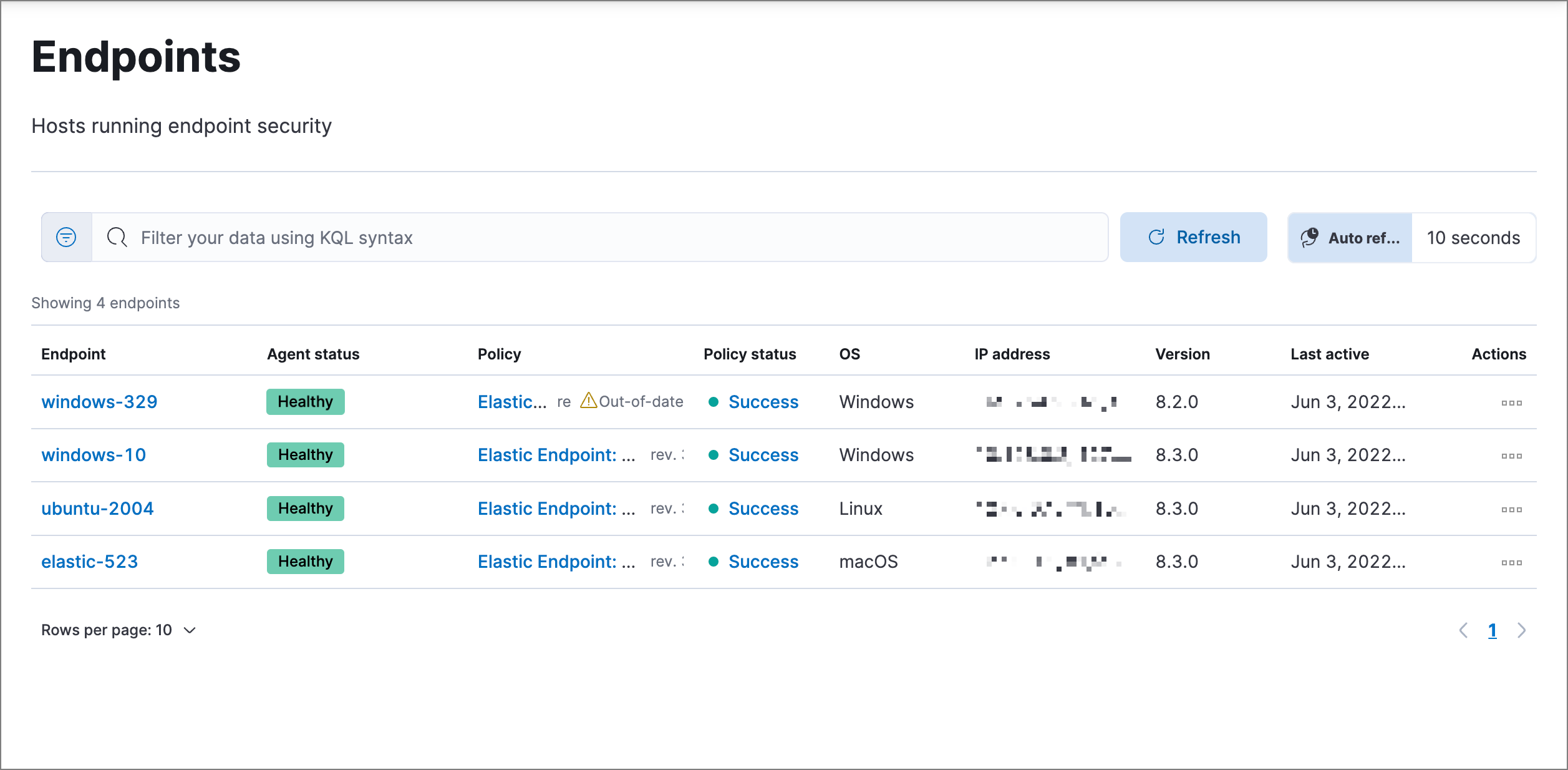 Shows the Endpoints page