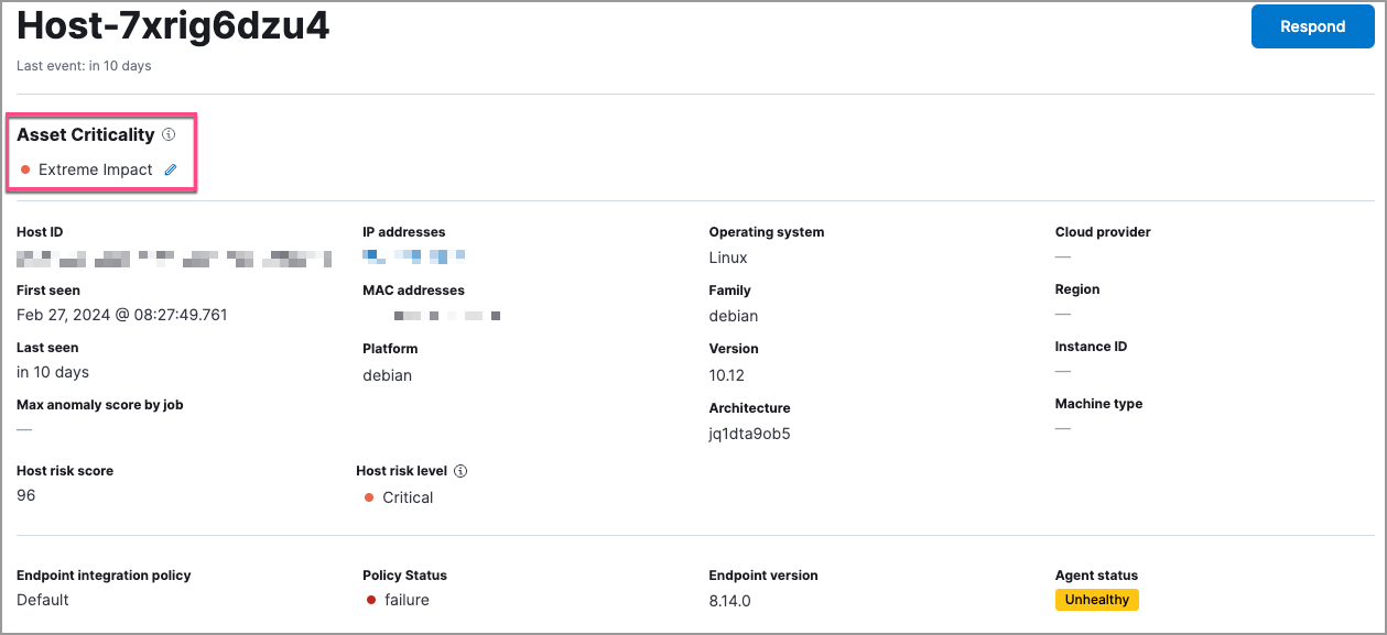 Assign asset criticality from the host details page