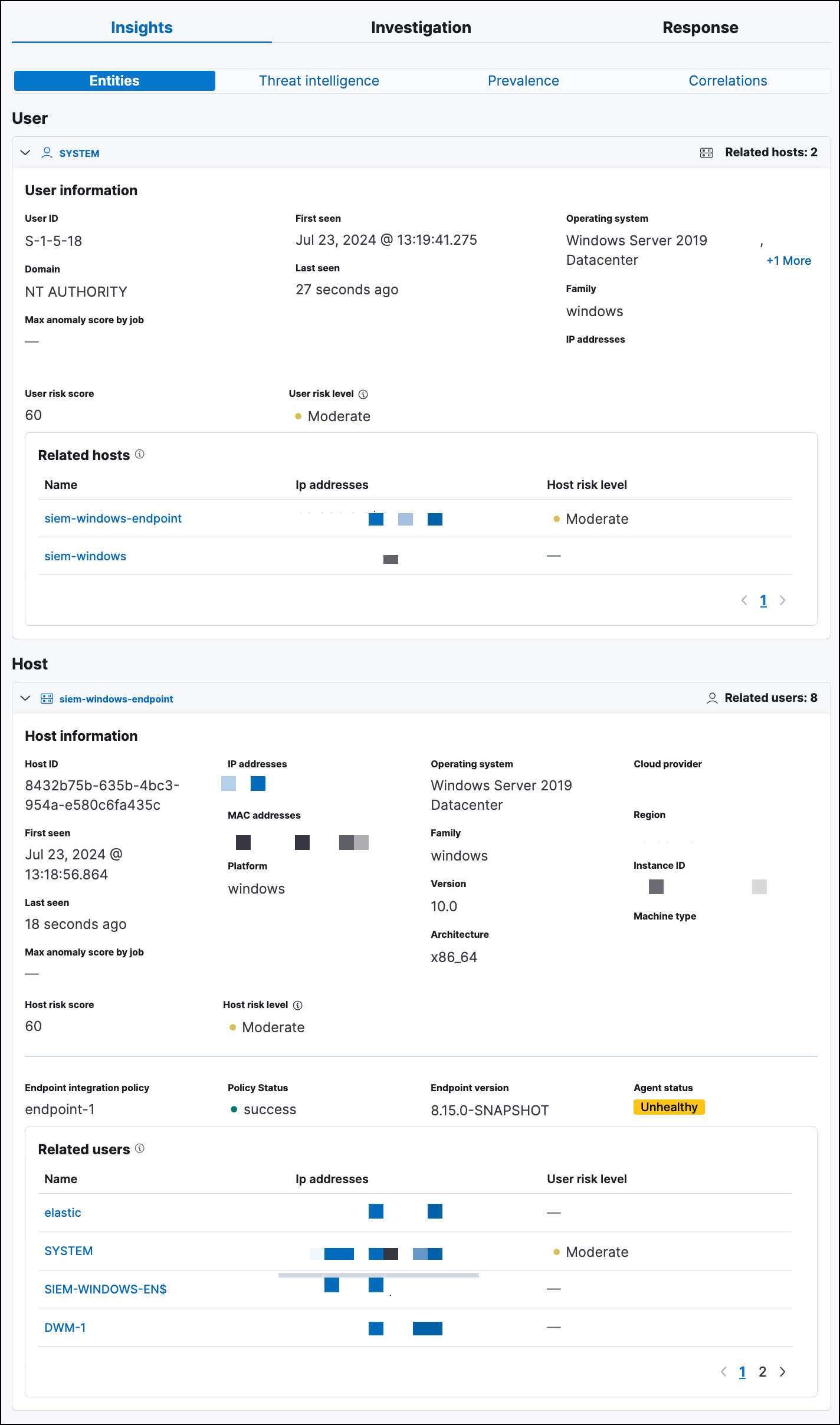 Expanded view of entity details