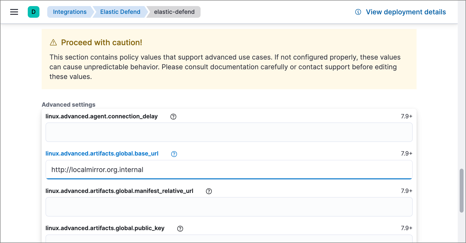 Integration policy advanced settings