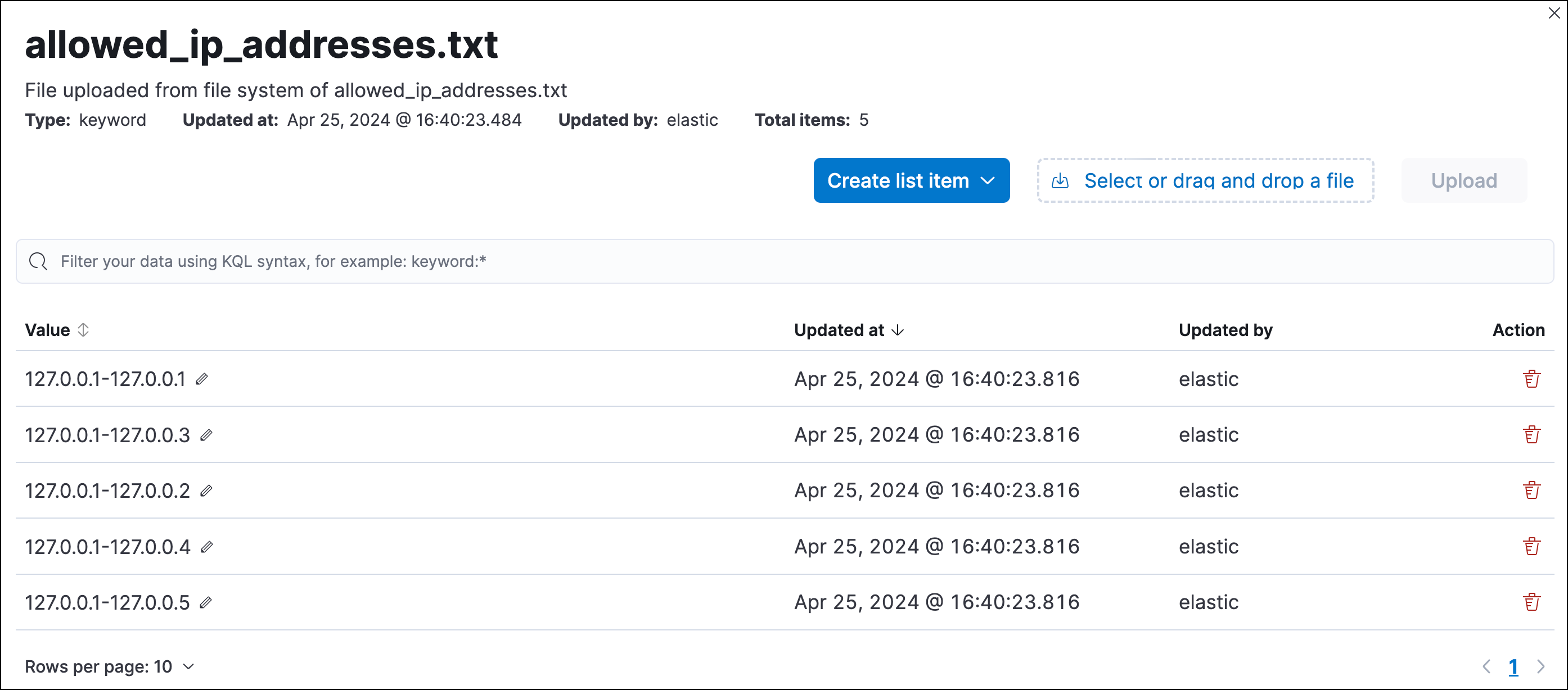 Manage items in a value lists