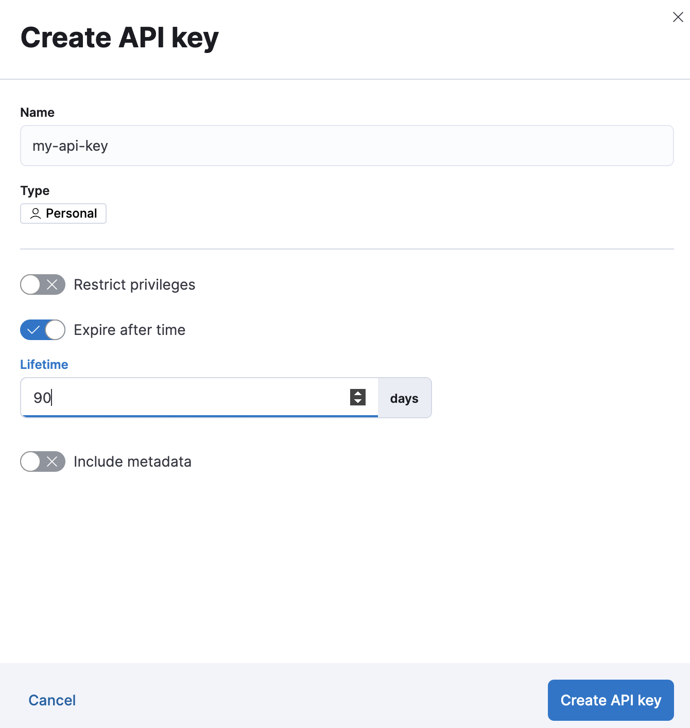 Create API key UI