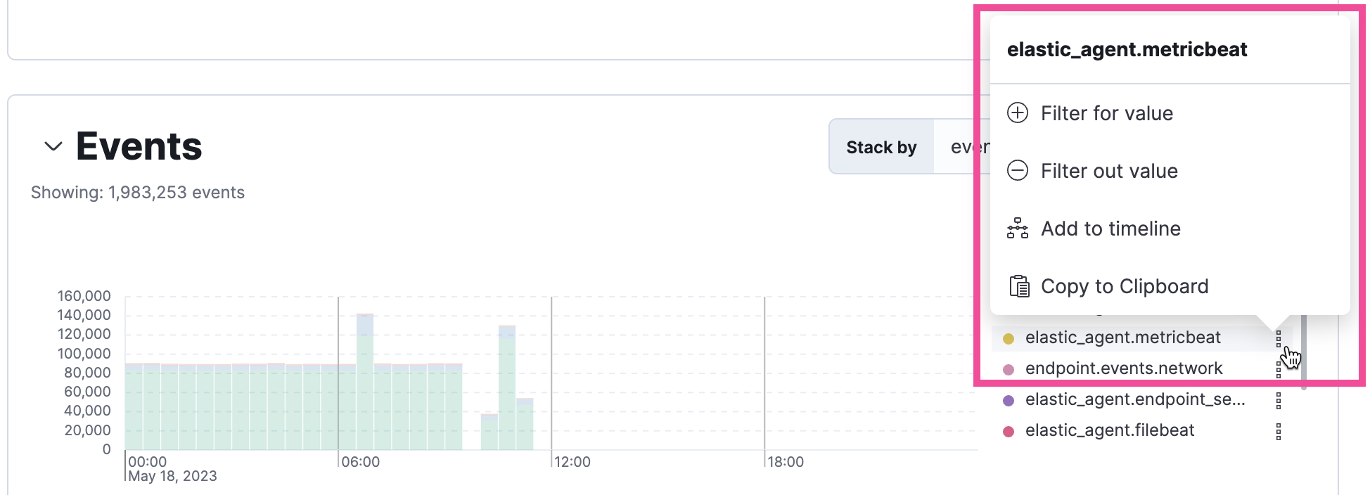 Actions in a visualization legend